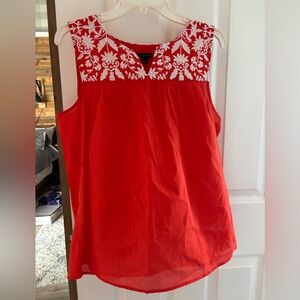 Talbots Red Sleeveless Embroidered Yoke Camisole
